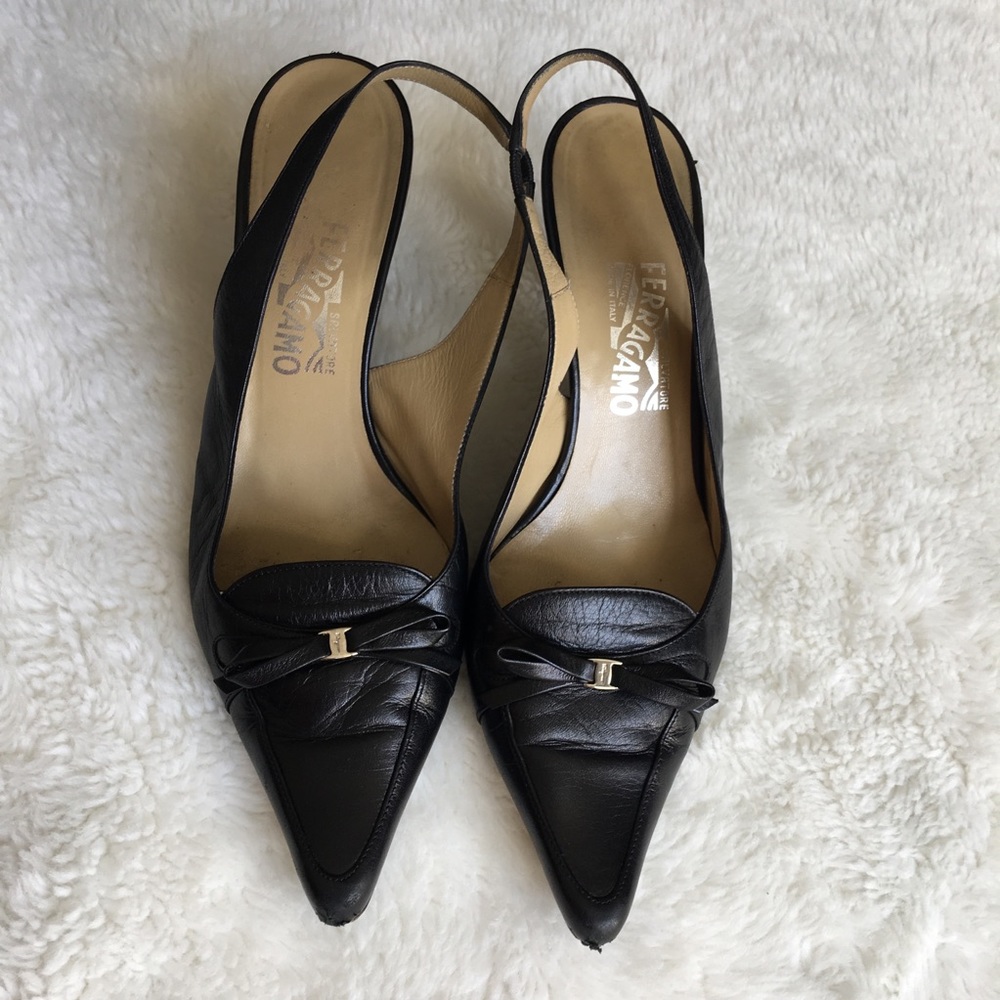 Salvatore Ferragamo Black Leather Heels 10 B